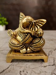 Brass Ganesha Idol | Small Handcrafted Ganapati Statue for Car Dashboard & Pooja