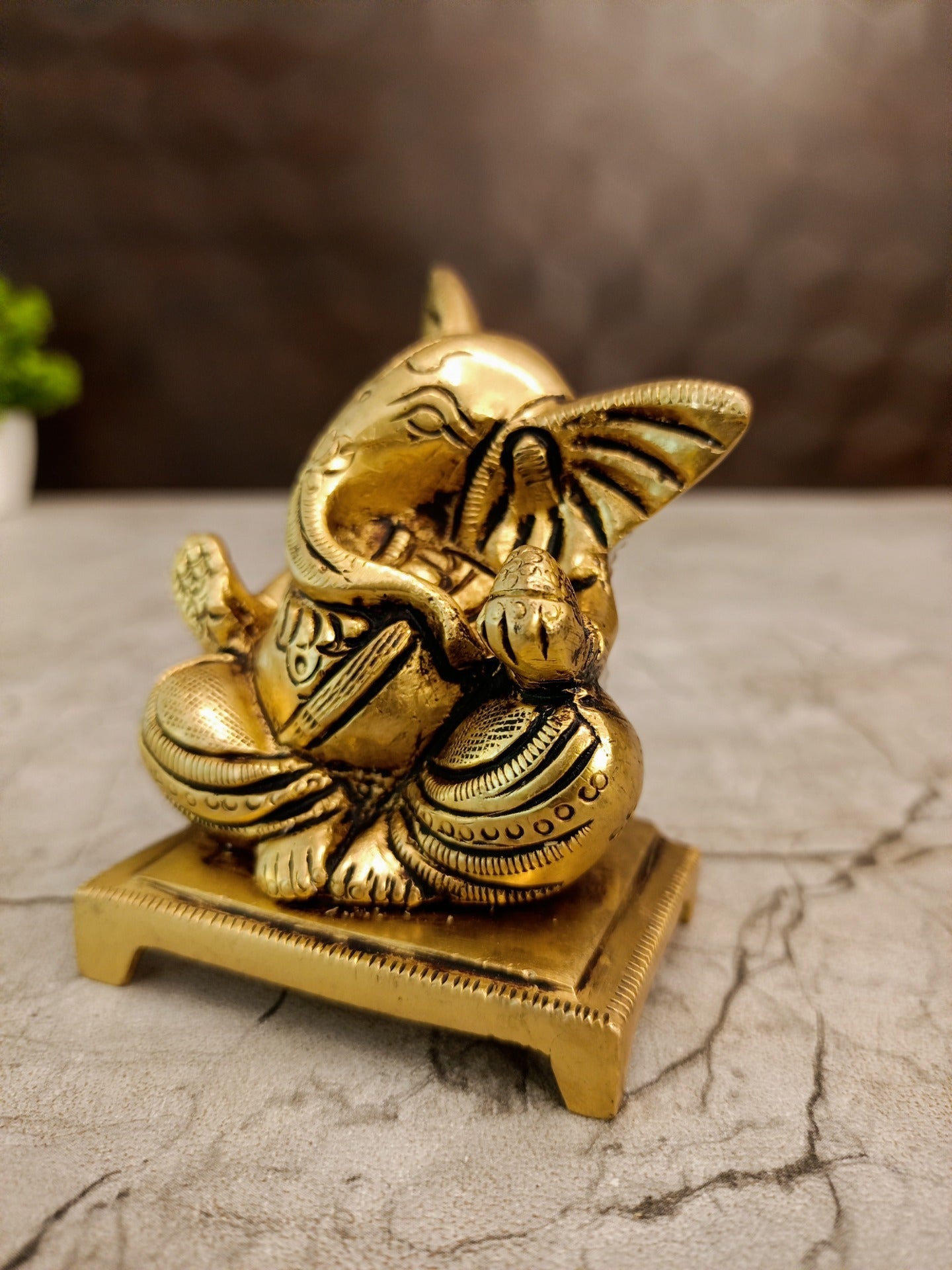 Brass Ganesha Idol | Small Handcrafted Ganapati Statue for Car Dashboard & Pooja