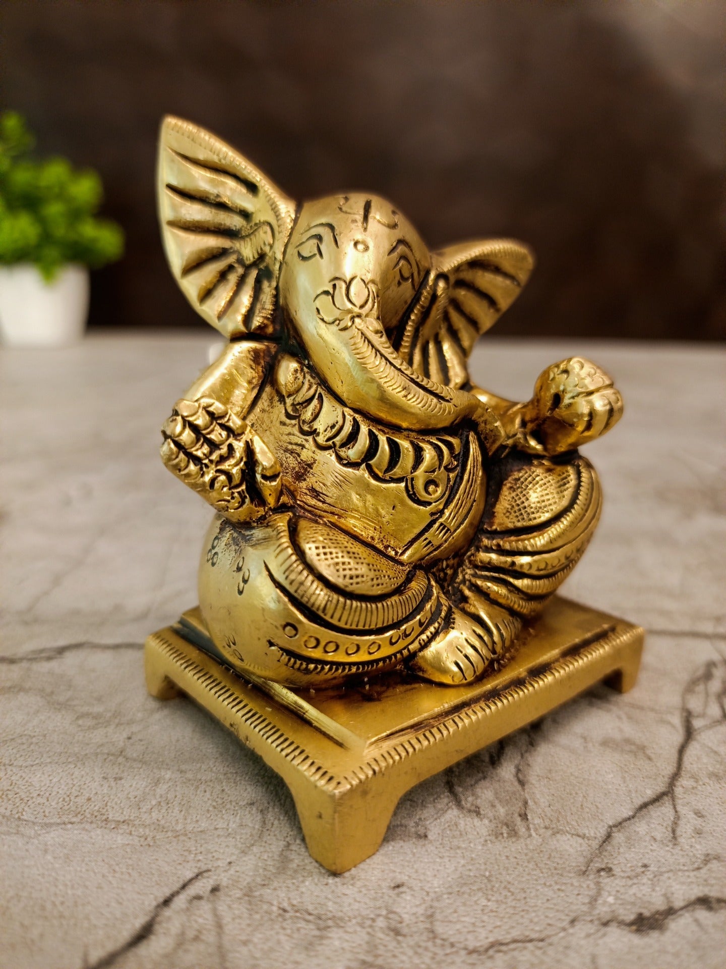 Brass Ganesha Idol | Small Handcrafted Ganapati Statue for Car Dashboard & Pooja