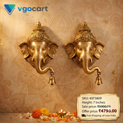 Brass Ganesha with Bell Left & Right Combo | Auspicious Hanging Temple Decor for Entrance