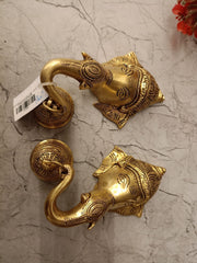 Brass Ganesha with Bell Left & Right Combo | Auspicious Hanging Temple Decor for Entrance