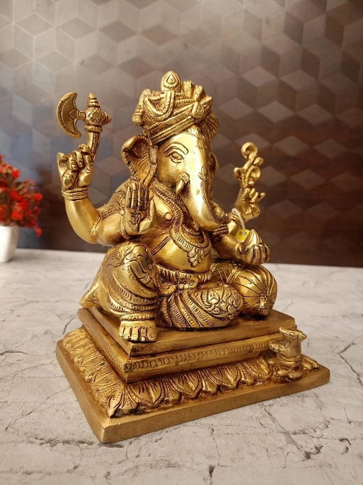 Brass Pagadi Ganesha Idol 12.5 Inch | Traditional Lord Ganesha Statue for Pooja Room, Home Decor & Gifting