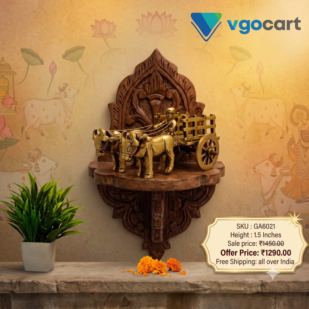 Handcrafted 1.5' Brass Bullock Cart Idol | Traditional Indian Vintage Decor & Vastu Showpiece
