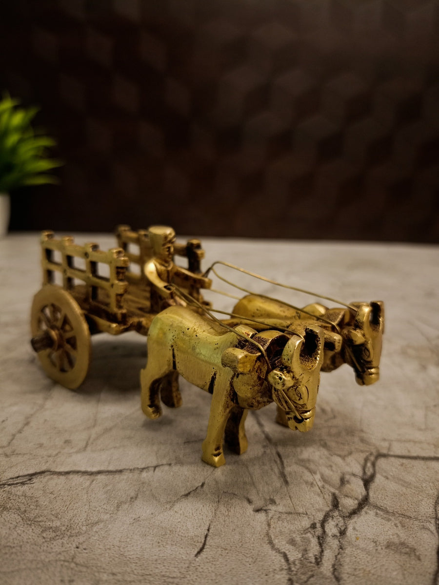 Handcrafted 1.5' Brass Bullock Cart Idol | Traditional Indian Vintage Decor & Vastu Showpiece