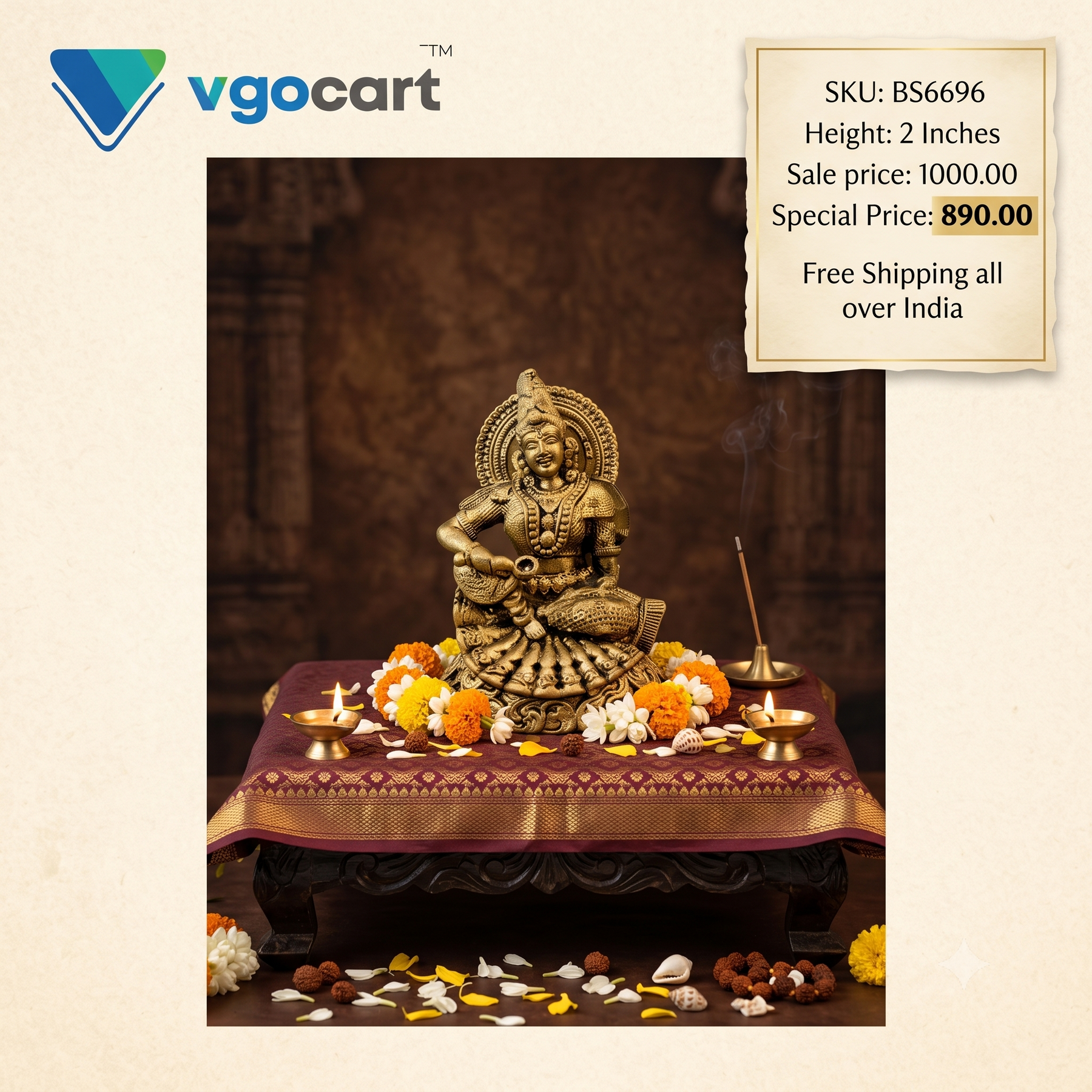 Brass Annapoorani Miniature Idol | Goddess of Nourishment & Abundance for Pooja & Kitchen