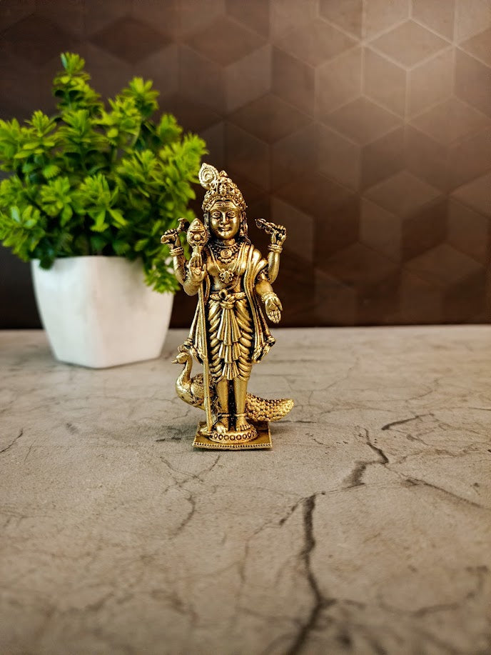 Fine Art Miniature Raja Alagara Murugan Idol (Medium) | Royal Kartikeya Decor & South Indian Pooja Statue