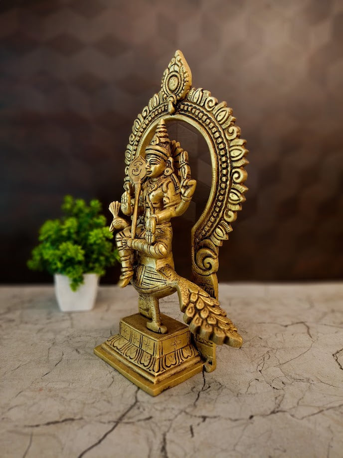 Brass Thiruparankundram Murugan Idol | Majestic South Indian Kartikeya Statue for Pooja & Vastu
