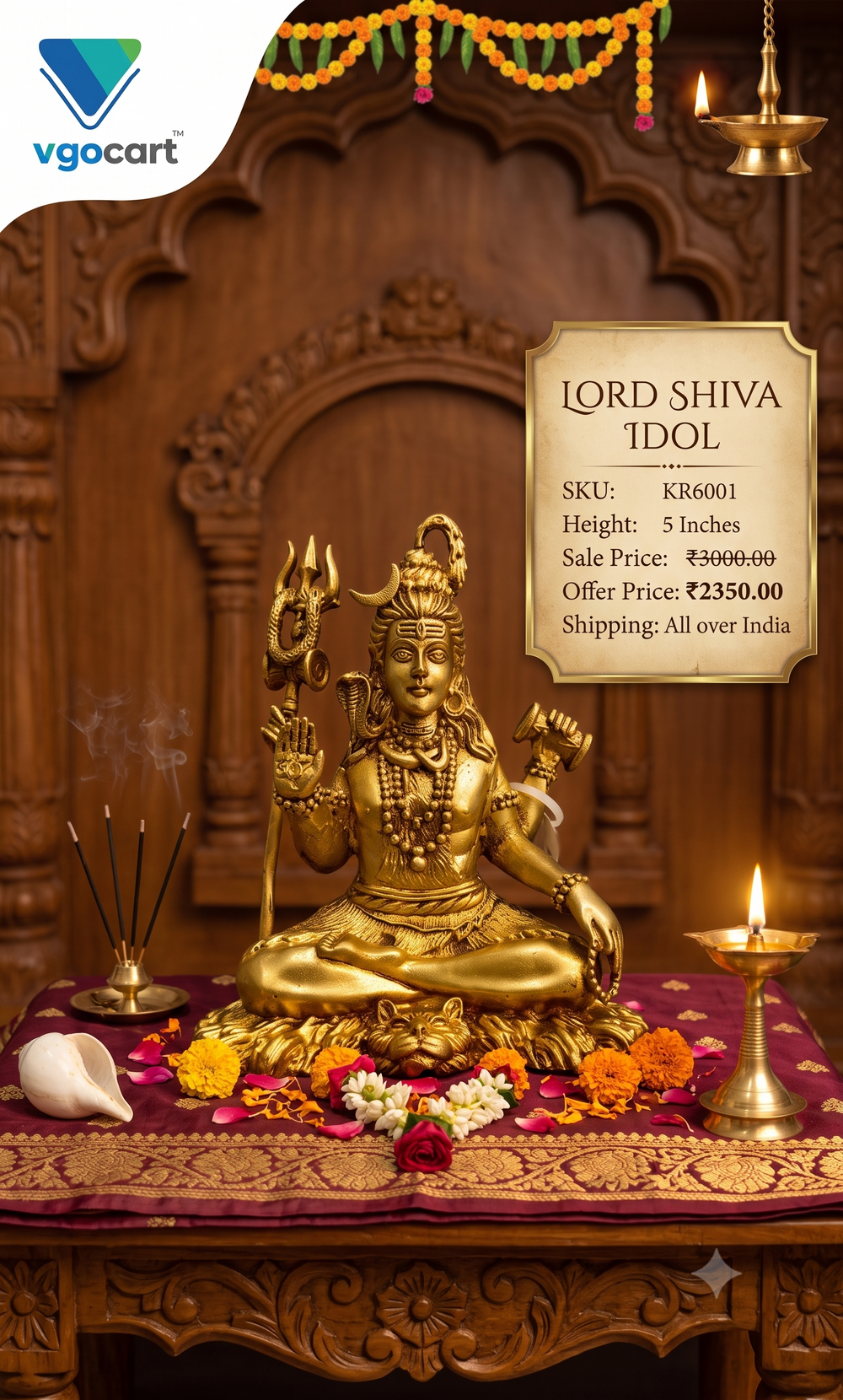 Brass Fine Art Shiva Idol | Meditating Lord Mahadev Statue for Pooja & Home Vastu