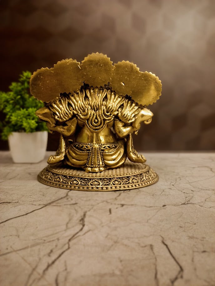 Brass Fine Art Panchamukhi Ganesha Idol | Five-Faced Vinayaka Statue for Vastu & Home Decor
