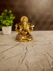 Brass Fine Art Ganesha Idol | Lord Vinayaka Statue for Pooja, Office Desk & Home Vastu