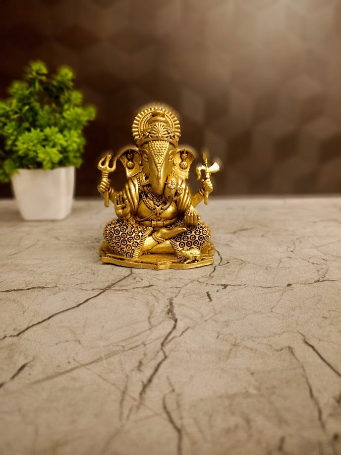 Brass Fine Art Ganesha Idol | Lord Vinayaka Statue for Pooja, Office Desk & Home Vastu