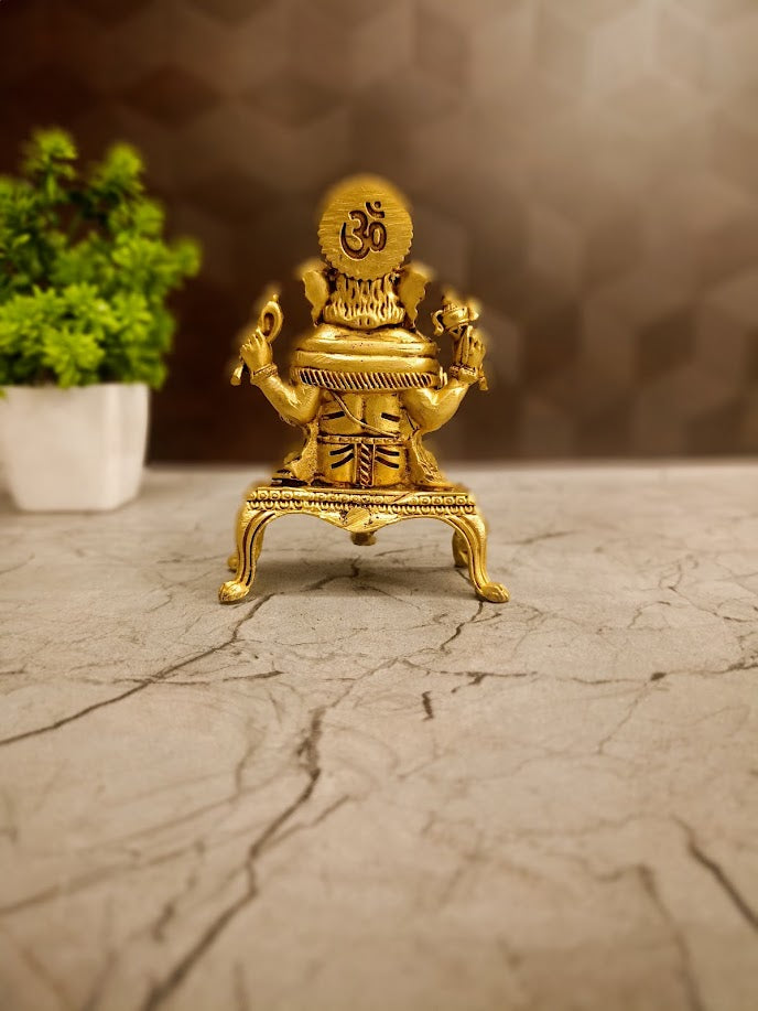 Brass Fine Art Ganesha on Stand | Premium Vinayaka Idol for Desk, Vastu & Home Decor