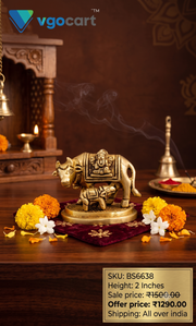 Small Brass Kamdhenu Cow & Calf Idol | Miniature Divine Motherhood Statue for Pooja & Vastu