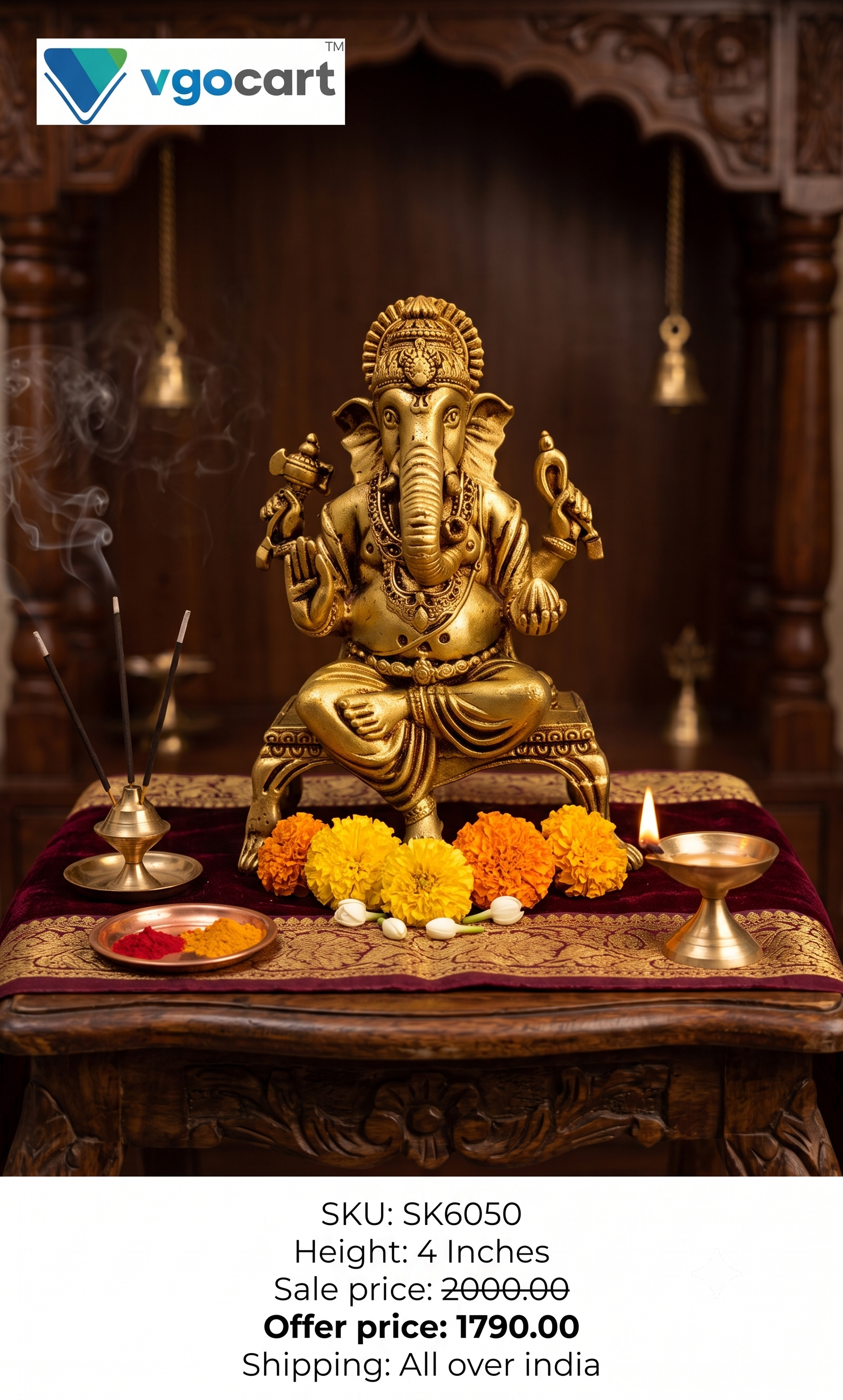 Brass Fine Art Ganesha on Stand | Premium Vinayaka Idol for Desk, Vastu & Home Decor