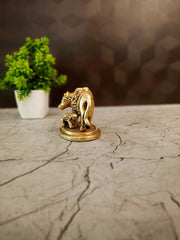 Small Brass Kamdhenu Cow & Calf Idol | Miniature Divine Motherhood Statue for Pooja & Vastu