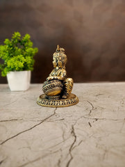 Brass Fine Art Vennai Krishna Idol | Makhan Chor Bal Gopal Statue for Pooja & Vastu
