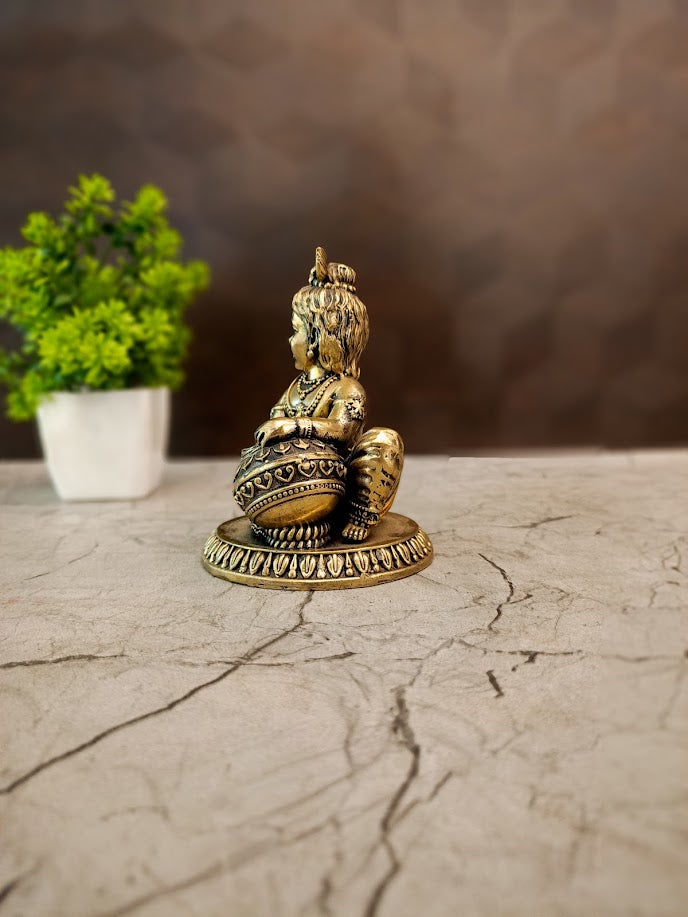 Brass Fine Art Vennai Krishna Idol | Makhan Chor Bal Gopal Statue for Pooja & Vastu