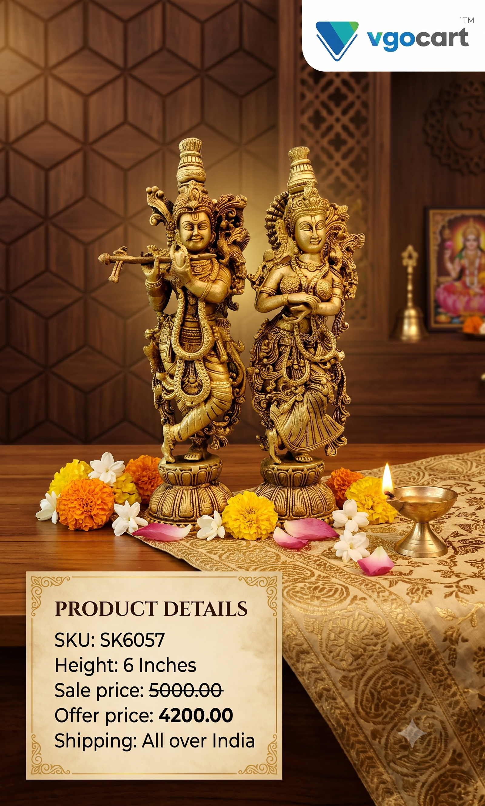 Brass Fine Art Radha Krishna Pair | Divine Eternal Love Statue for Pooja & Vastu Decor