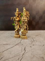 Brass Fine Art Radha Krishna Pair | Divine Eternal Love Statue for Pooja & Vastu Decor