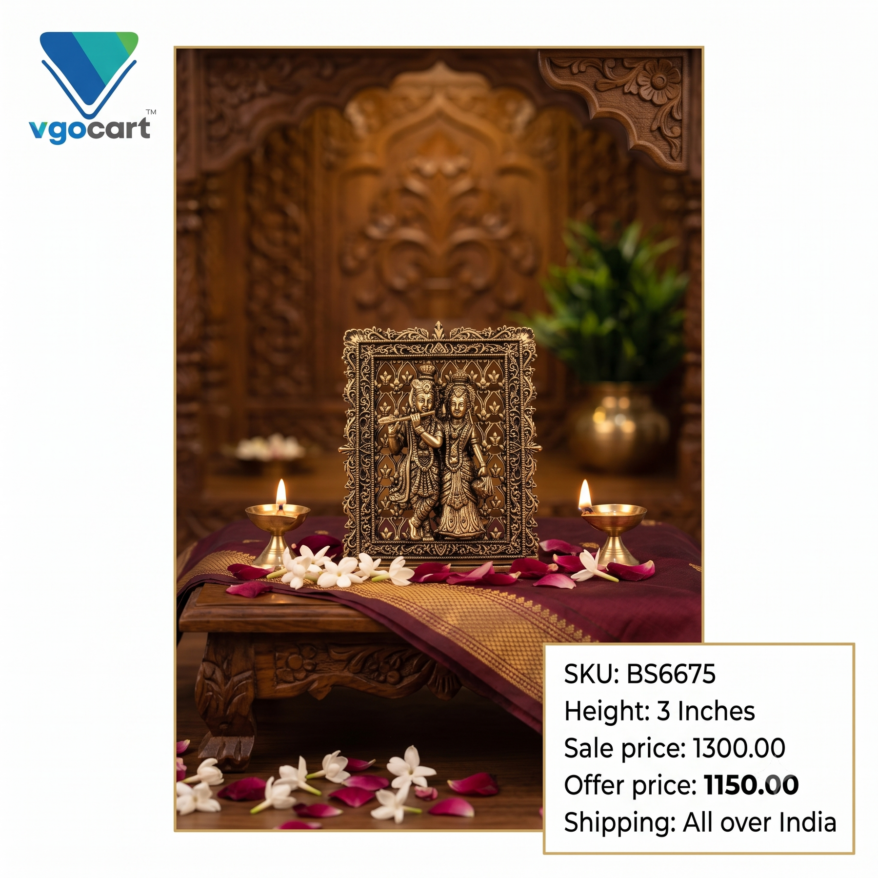 Brass Fine Art Tabletop Radha Krishna | Miniature Divine Love Idol for Desk & Vastu Decor