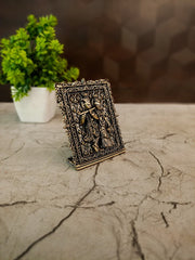 Brass Fine Art Tabletop Radha Krishna | Miniature Divine Love Idol for Desk & Vastu Decor
