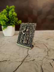 Brass Fine Art Tabletop Radha Krishna | Miniature Divine Love Idol for Desk & Vastu Decor