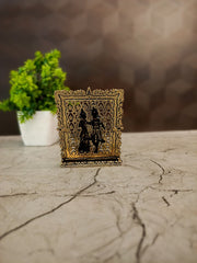 Brass Fine Art Tabletop Radha Krishna | Miniature Divine Love Idol for Desk & Vastu Decor