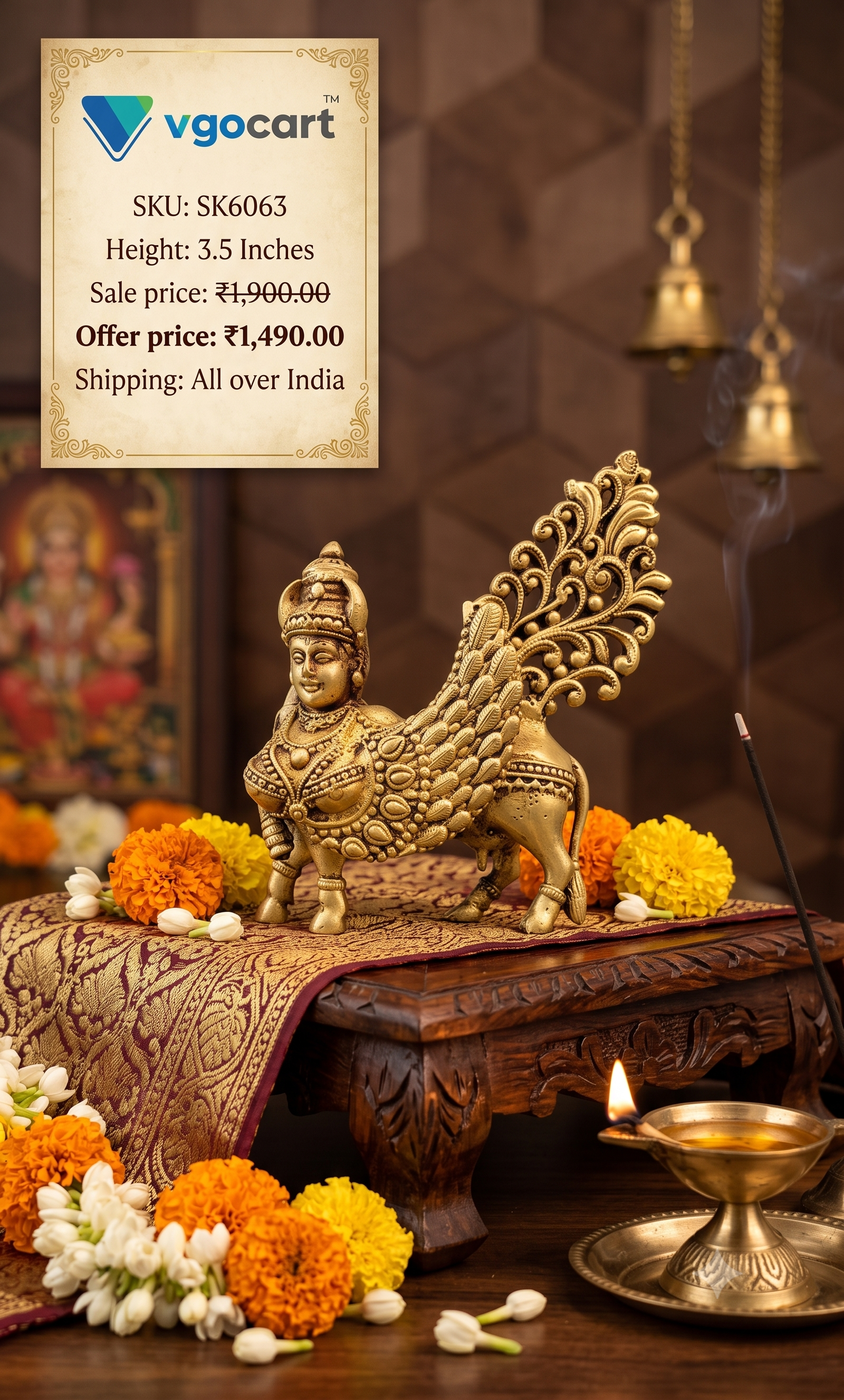 Brass Fine Art Kamadhenu Idol | Wish-Fulfilling Divine Cow Statue for Vastu & Home Decor
