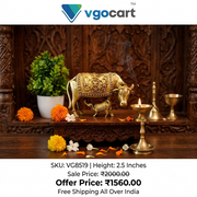 Golden Brass Cow and Calf Idol | Kamdhenu Statue for Pooja, Vastu & Home Decor