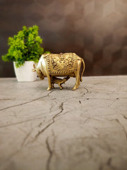 Golden Brass Cow and Calf Idol | Kamdhenu Statue for Pooja, Vastu & Home Decor