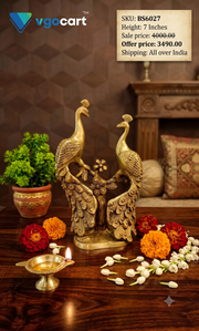 Brass Twin Peacock Statue | Elegant Vastu Bird Pair Showpiece for Home Decor