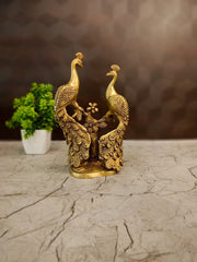 Brass Twin Peacock Statue | Elegant Vastu Bird Pair Showpiece for Home Decor
