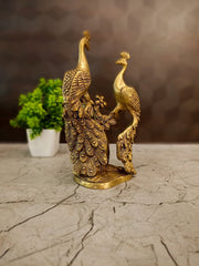 Brass Twin Peacock Statue | Elegant Vastu Bird Pair Showpiece for Home Decor