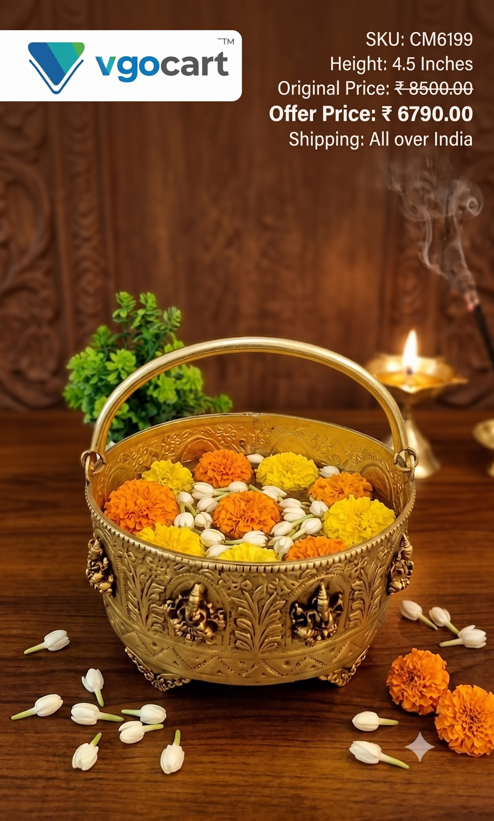 Royal Brass Ashtalakshmi Oval Basket | Premium Divine Pooja Bowl & Vastu Decor