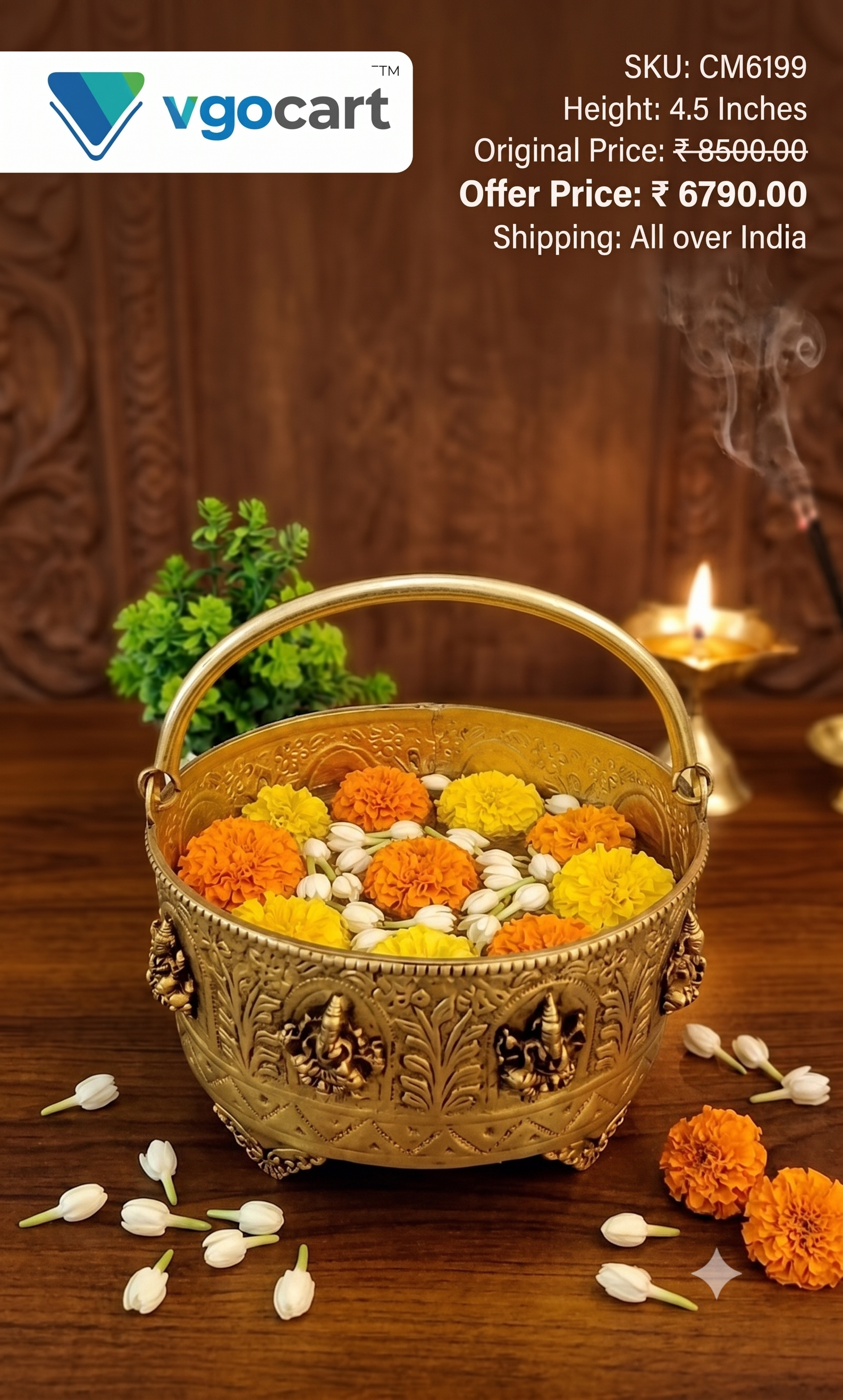 Royal Brass Ashtalakshmi Oval Basket | Premium Divine Pooja Bowl & Vastu Decor
