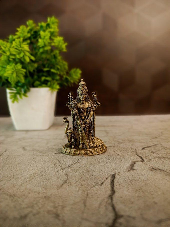 Brass Fine Art Malaysia Murugan Idol | Batu Caves Kartikeya Statue for Pooja & Car Dashboard