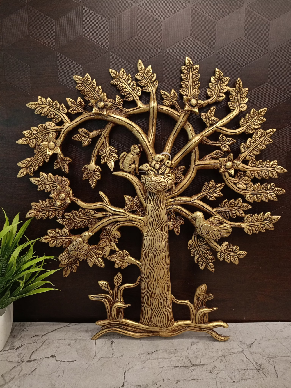Brass Tree of Life Wall Hanging 14 Inch | Traditional Tree Wall Decor for Home, Living Room & Office