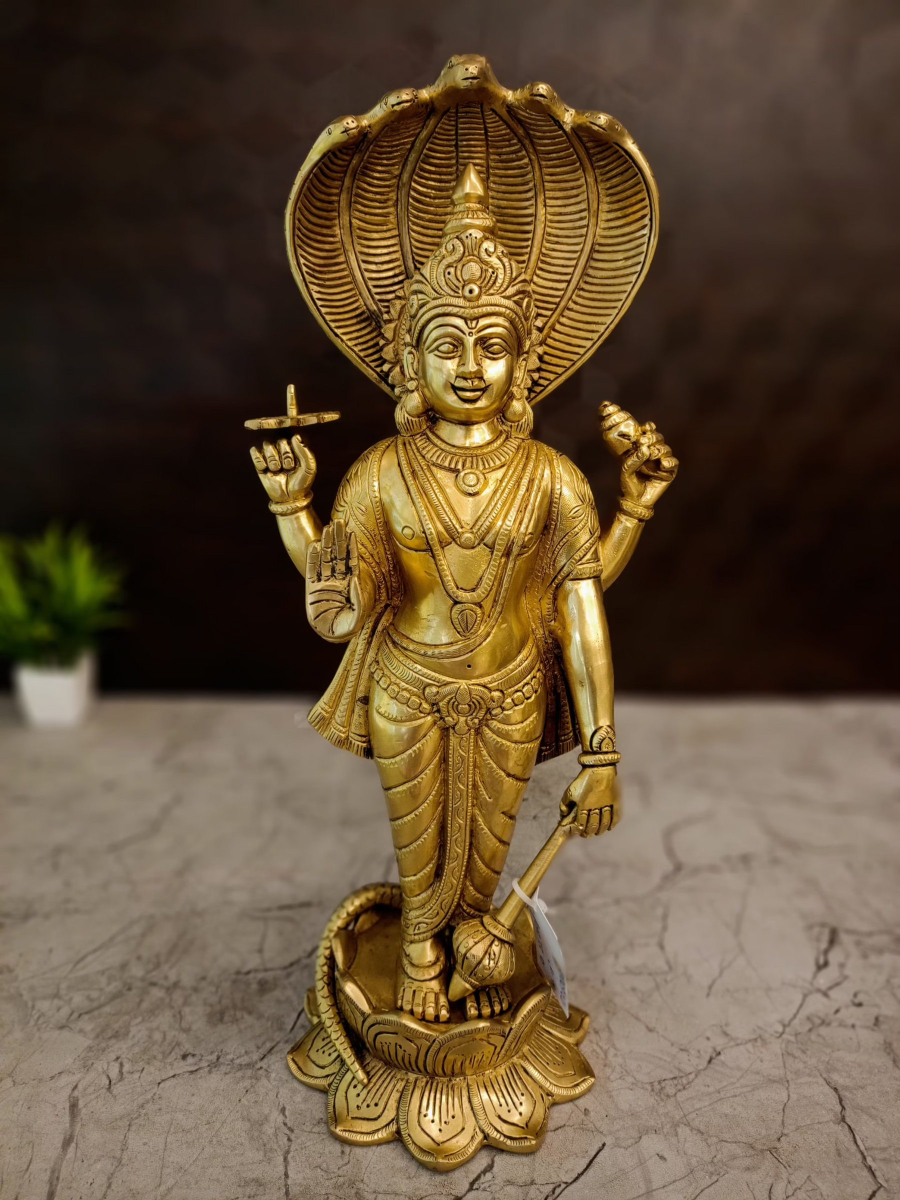 Majestic 17″ Brass Maha Vishnu Idol with Sheshnag