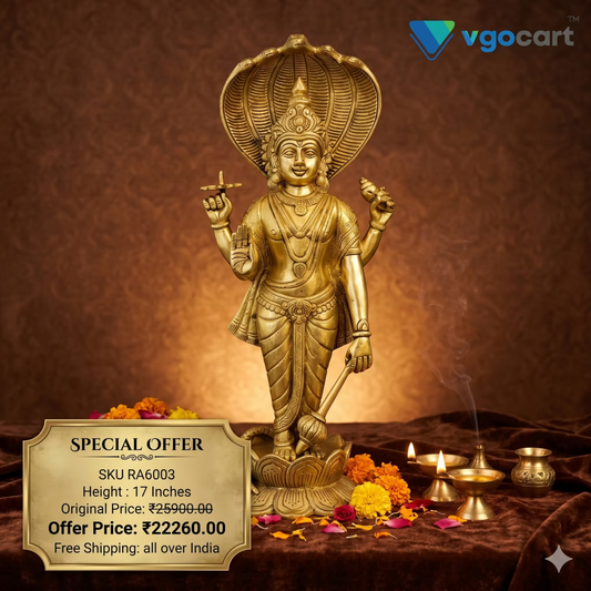 Majestic 17″ Brass Maha Vishnu Idol with Sheshnag