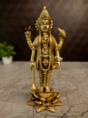 Majestic 9″ Brass Maha Vishnu Idol | Premium Golden Finish Statue for Home Pooja & Vastu