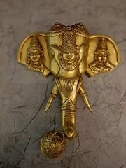 12″ Brass Elephant Face with Perumal Wall Mount | Divine Perumal Wall Hanging for Home, Pooja & Vastu Décor