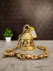 Premium Brass Ganesha Hanging Bell | Antique Vastu Temple Chime for Entryway & Mandir Decor (India)