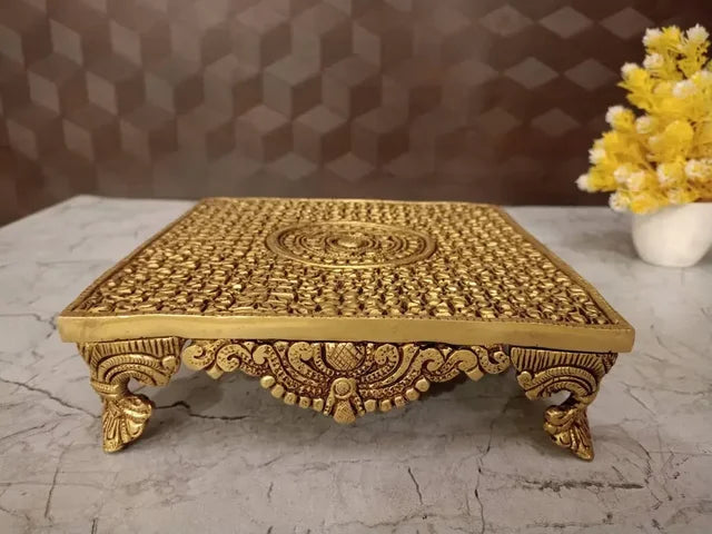 Premium Brass Decorative Chowki Stand | Ornate Pooja Peetham Pedestal for Vastu & Heritage Altar Decor