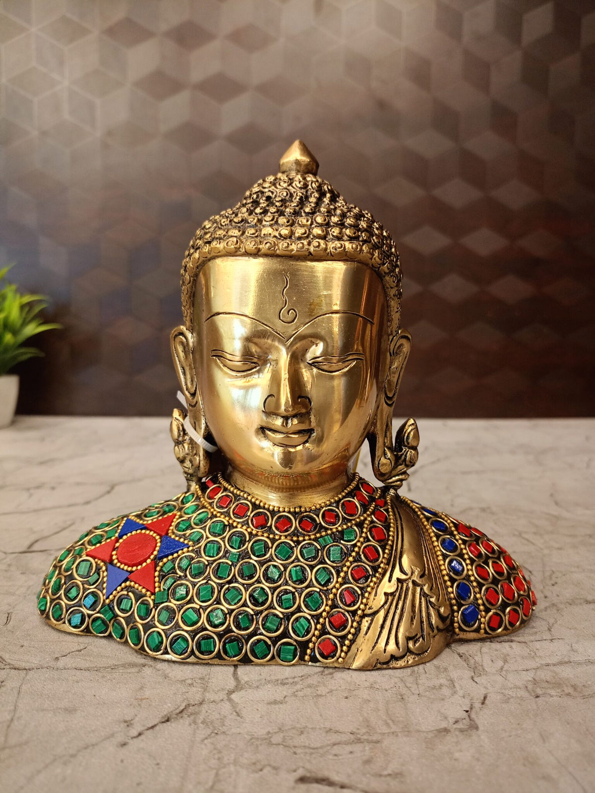 Premium Brass Stone-Studded Buddha Statue | Antique Zen Meditating Idol for Vastu Peace & Luxury Decor (India)