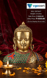 Premium Brass Stone-Studded Buddha Statue | Antique Zen Meditating Idol for Vastu Peace & Luxury Decor (India)