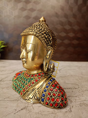 Premium Brass Stone-Studded Buddha Statue | Antique Zen Meditating Idol for Vastu Peace & Luxury Decor (India)