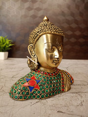 Premium Brass Stone-Studded Buddha Statue | Antique Zen Meditating Idol for Vastu Peace & Luxury Decor (India)