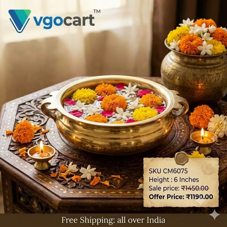 Authentic Handled Brass Small Uruli | Traditional Kerala Vastu Water Bowl for Pooja & Luxury Entryway Decor