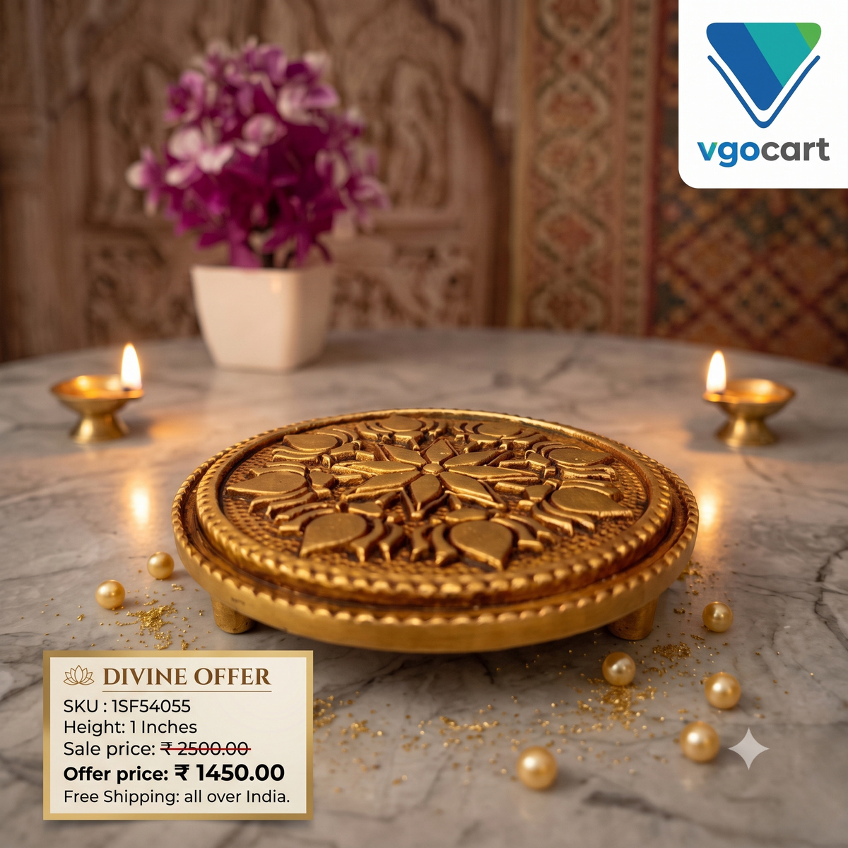 Premium Brass Round Chowki | Exquisite Peetham Pedestal for Vastu, Deities & Luxury Pooja Decor