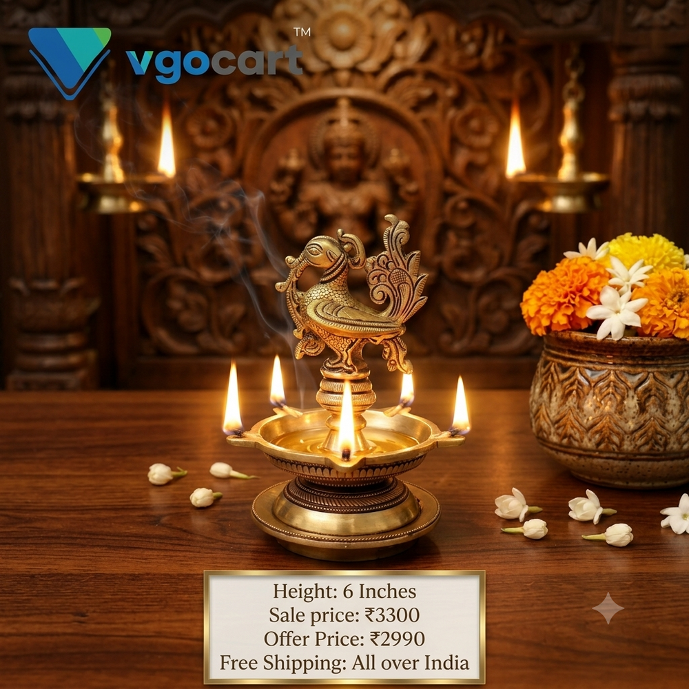 Premium Brass Annam Five Face Diya with Full Base | Majestic Panchamukhi Hamsa Vilakku for Vastu & Heritage Decor